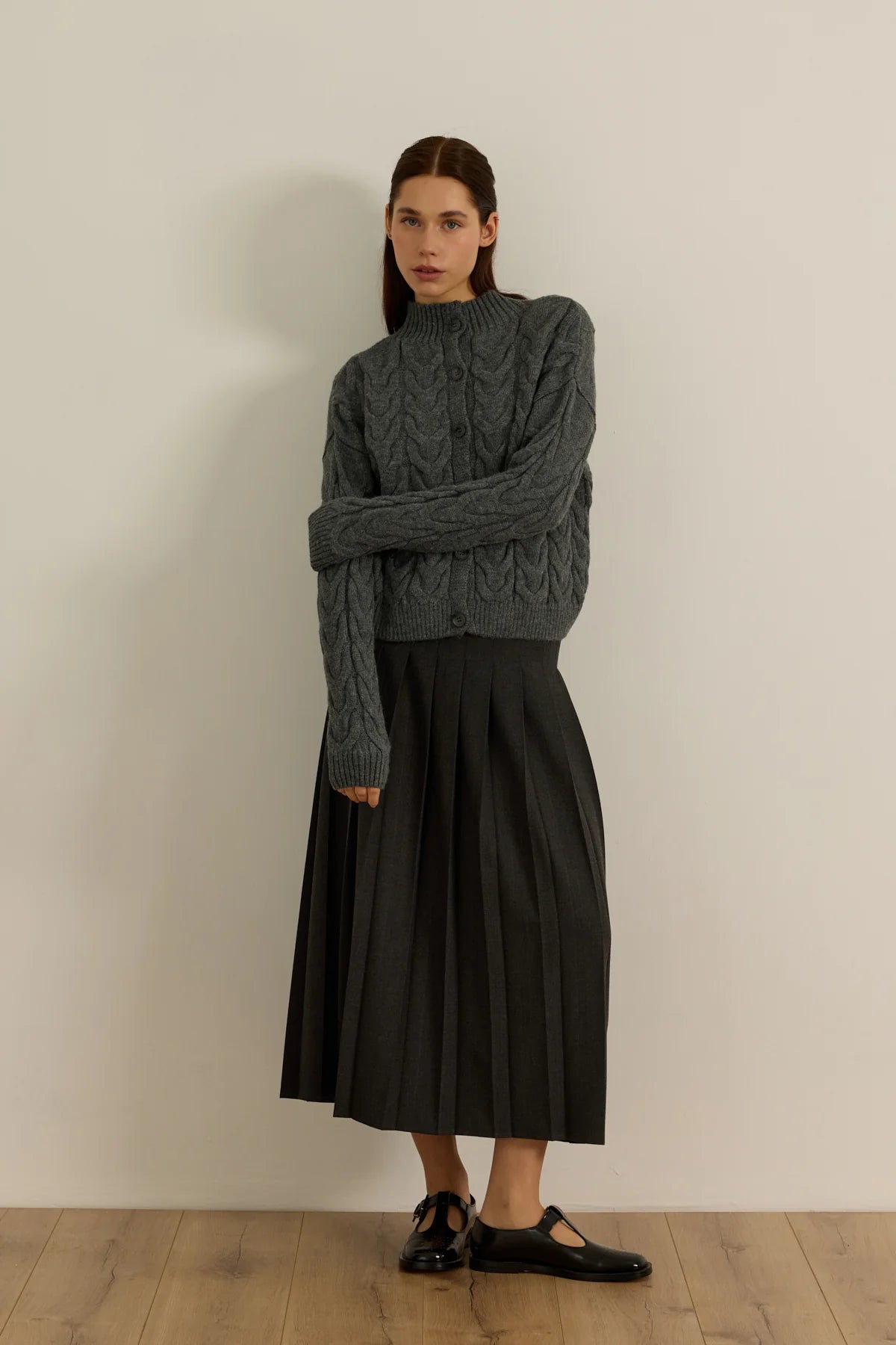 CARDIGAN EN LAINE - GRIS PIERRE