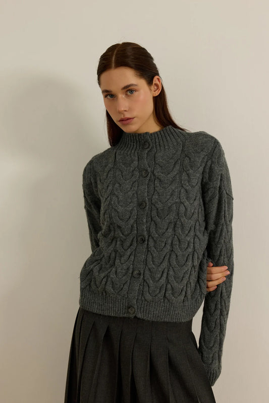 CARDIGAN EN LAINE - GRIS PIERRE