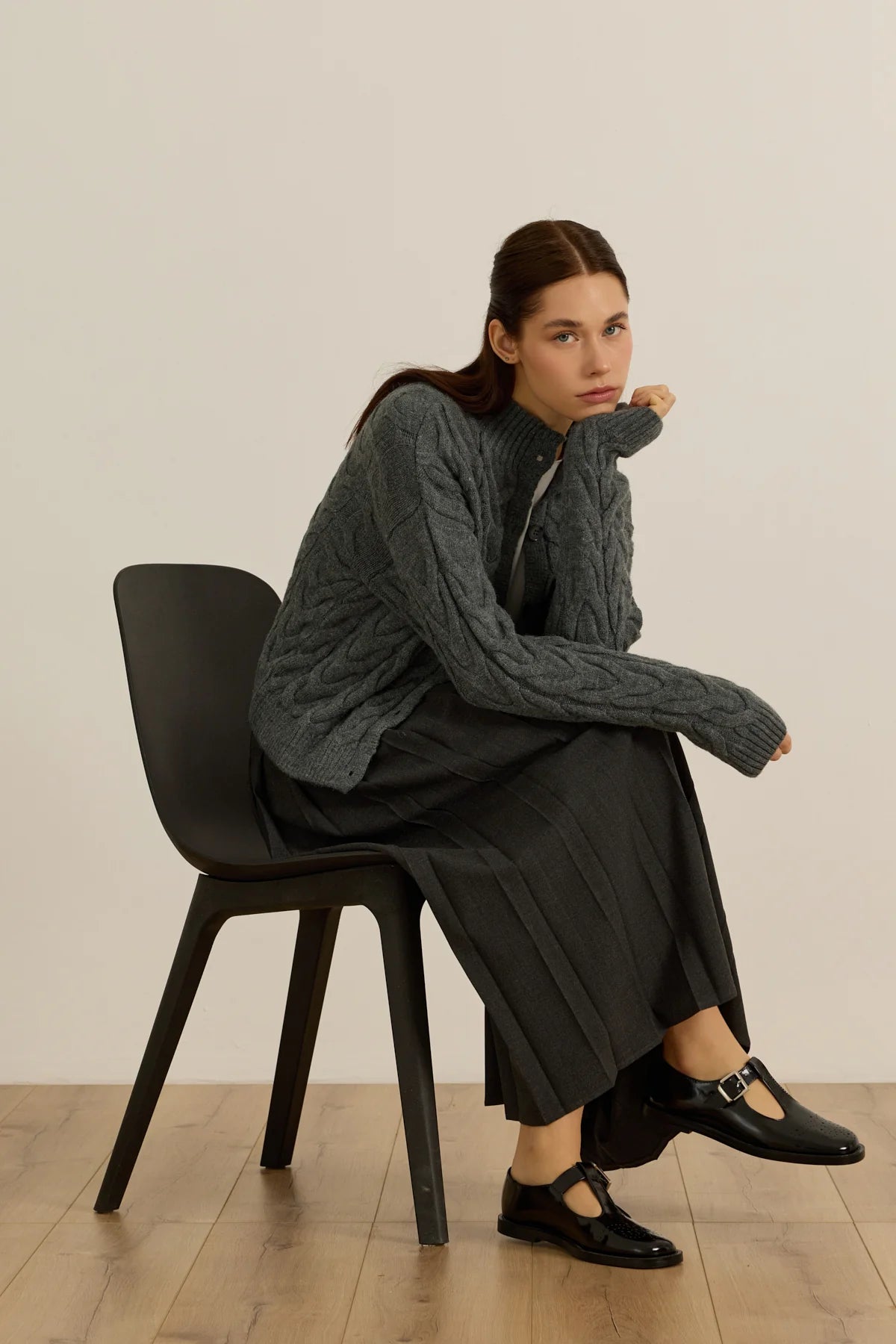 CARDIGAN EN LAINE - GRIS PIERRE