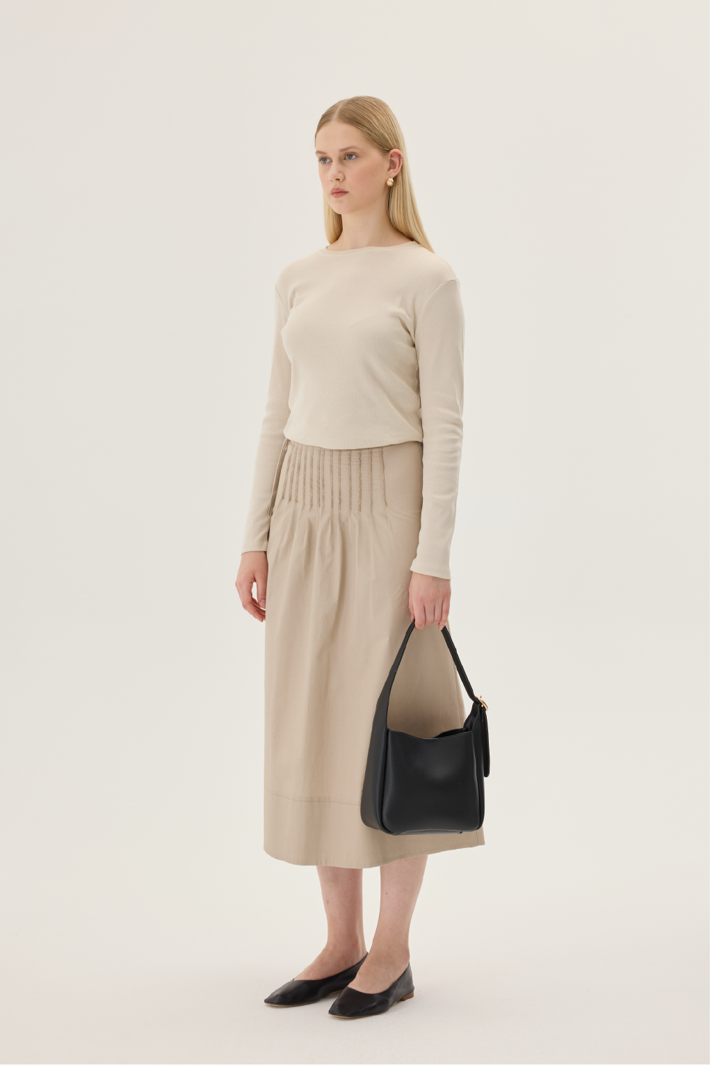 JUPE À PLIS NERVURES - BEIGE BLÉ