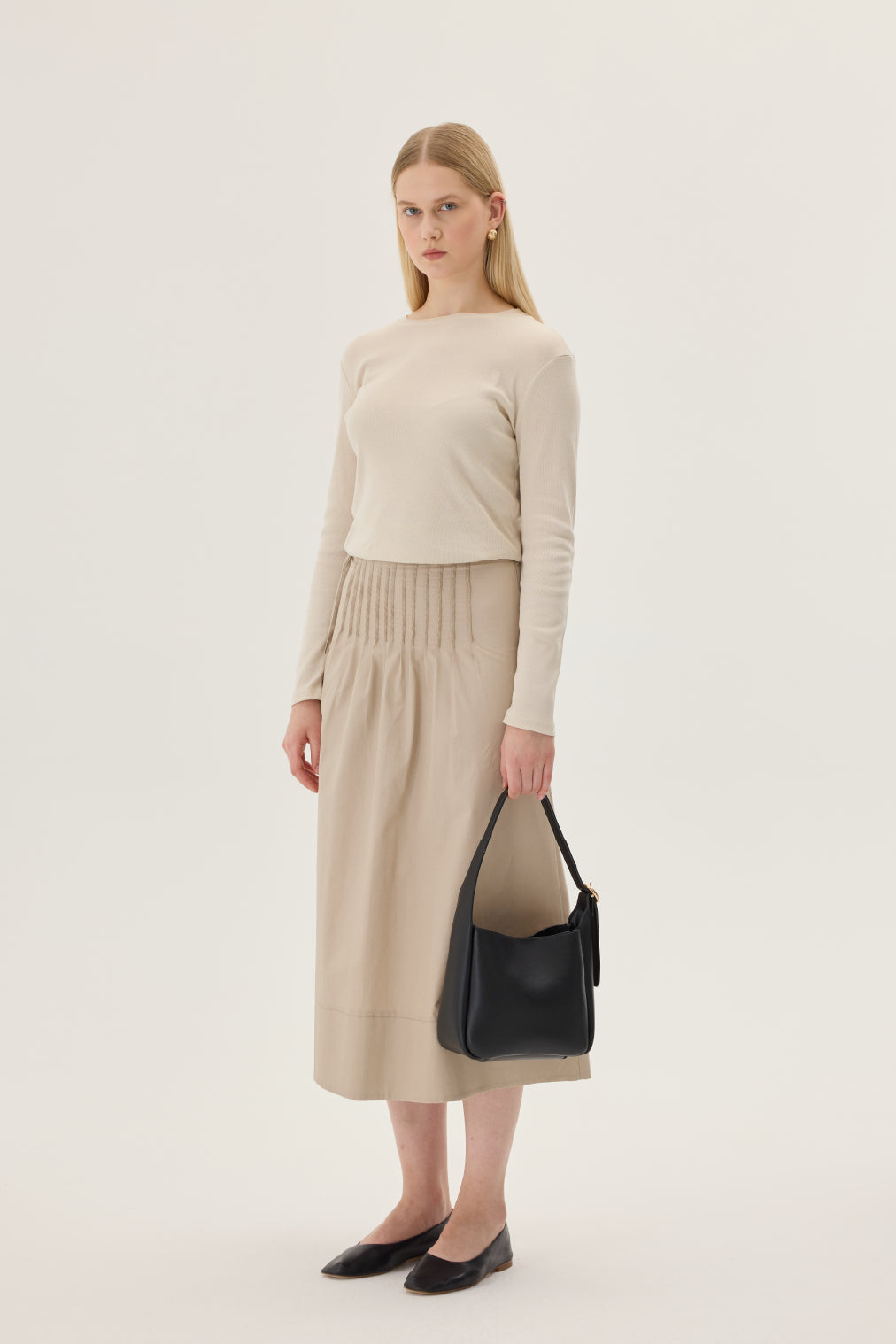JUPE À PLIS NERVURES - BEIGE BLÉ