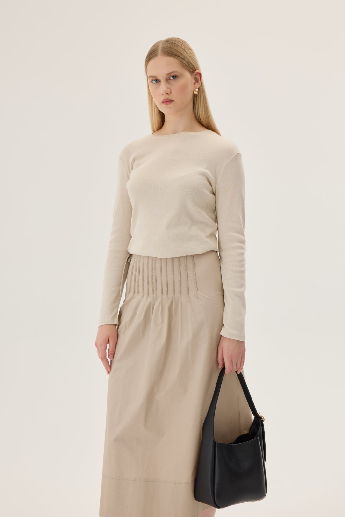 JUPE À PLIS NERVURES - BEIGE BLÉ