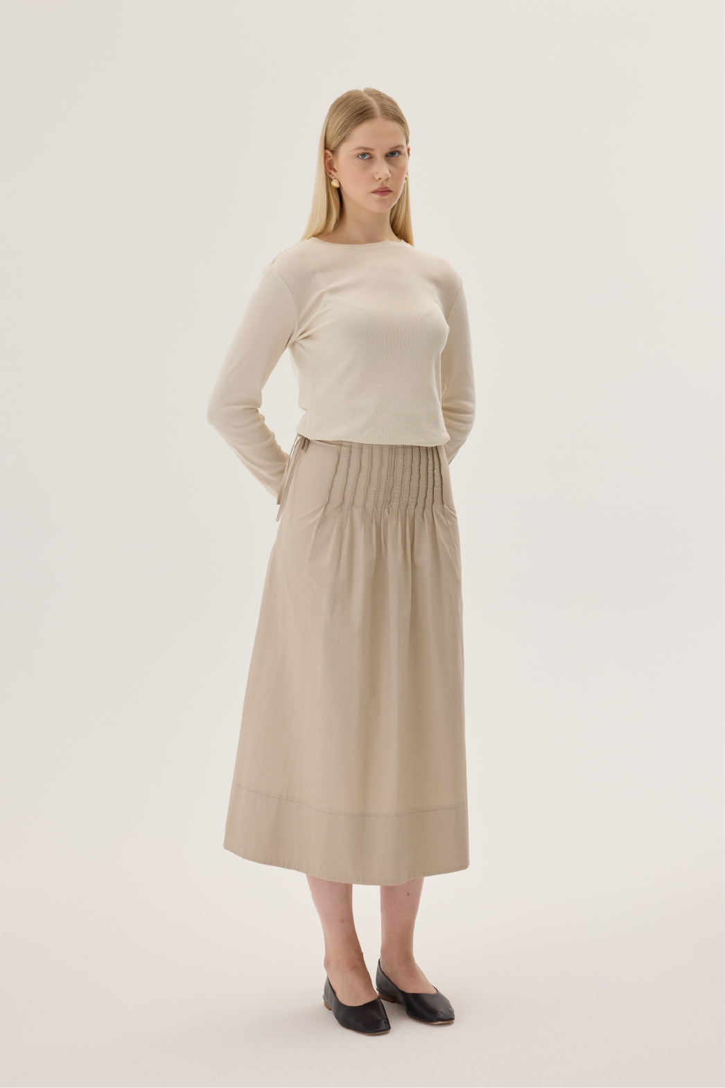 JUPE À PLIS NERVURES - BEIGE BLÉ