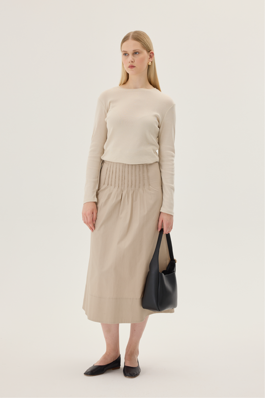 JUPE À PLIS NERVURES - BEIGE BLÉ
