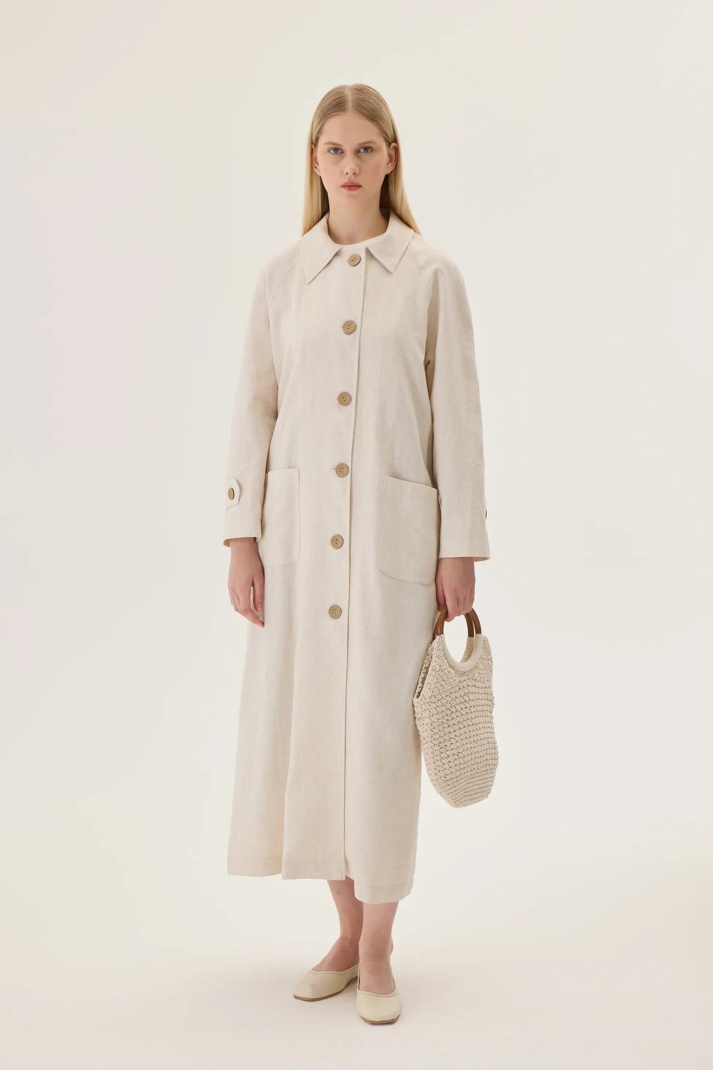 TRENCH-COAT EN LIN BIOLOGIQUE - BEIGE IVOIRE