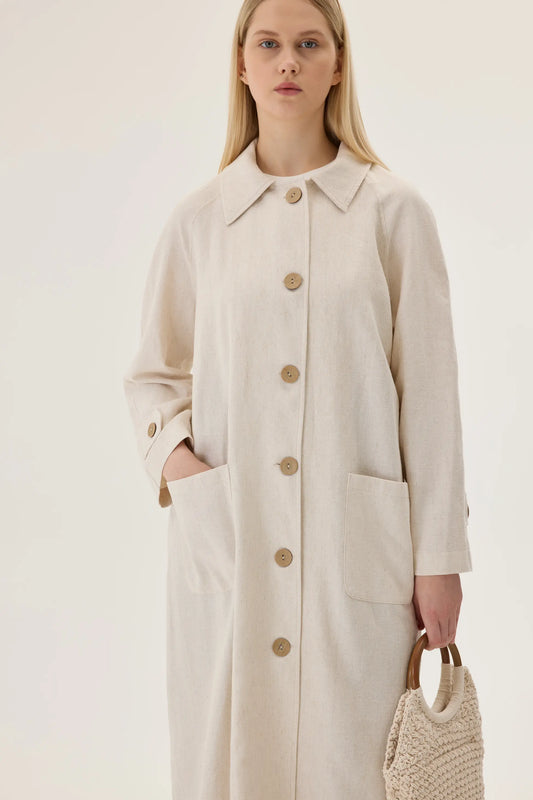 TRENCH-COAT EN LIN BIOLOGIQUE - BEIGE IVOIRE