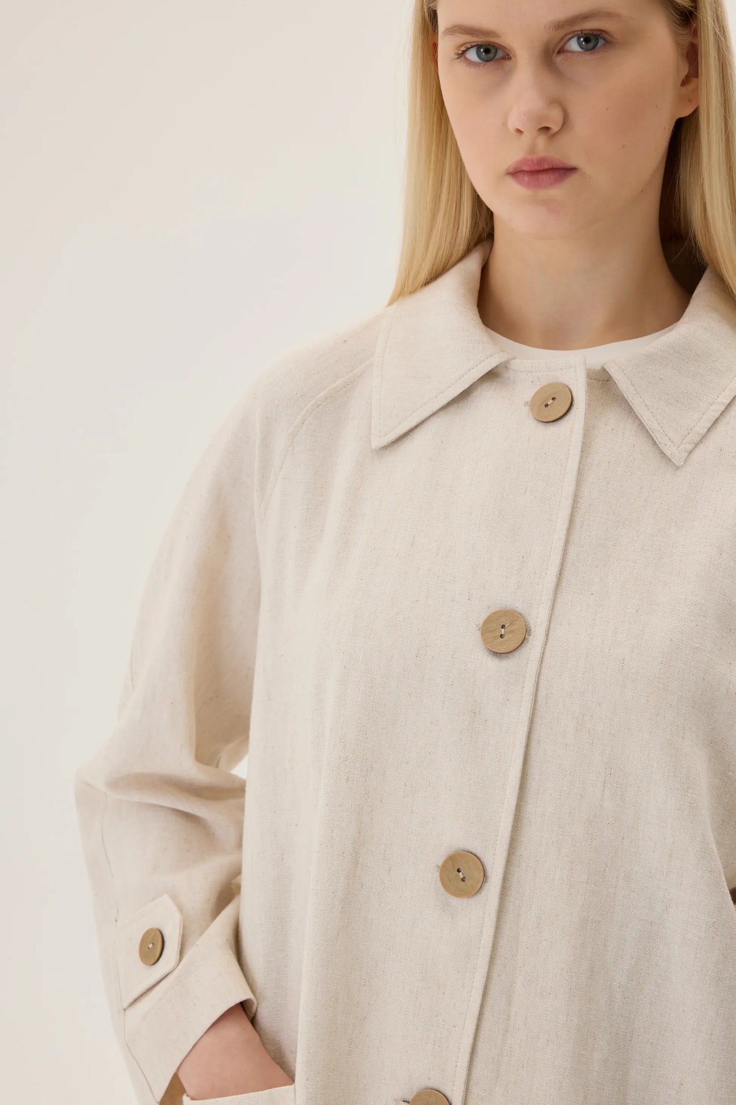 TRENCH-COAT EN LIN BIOLOGIQUE - BEIGE IVOIRE
