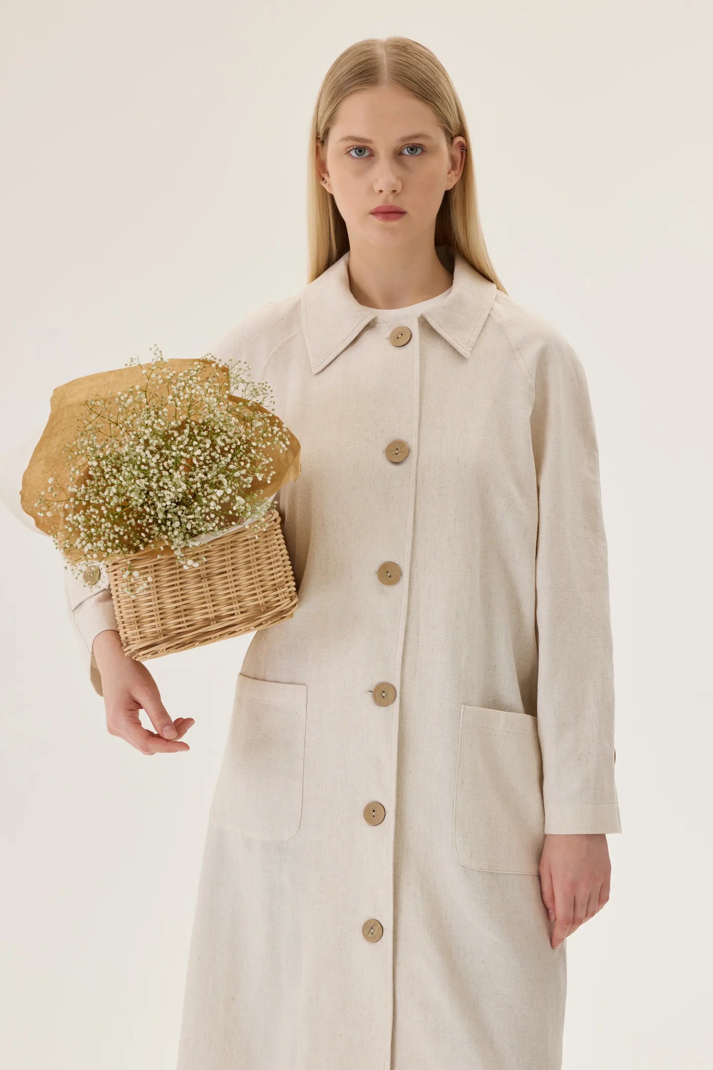 TRENCH-COAT EN LIN BIOLOGIQUE - BEIGE IVOIRE