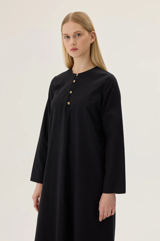 ROBE EN LIN À BOUTONS BOISÉS - NOIRE