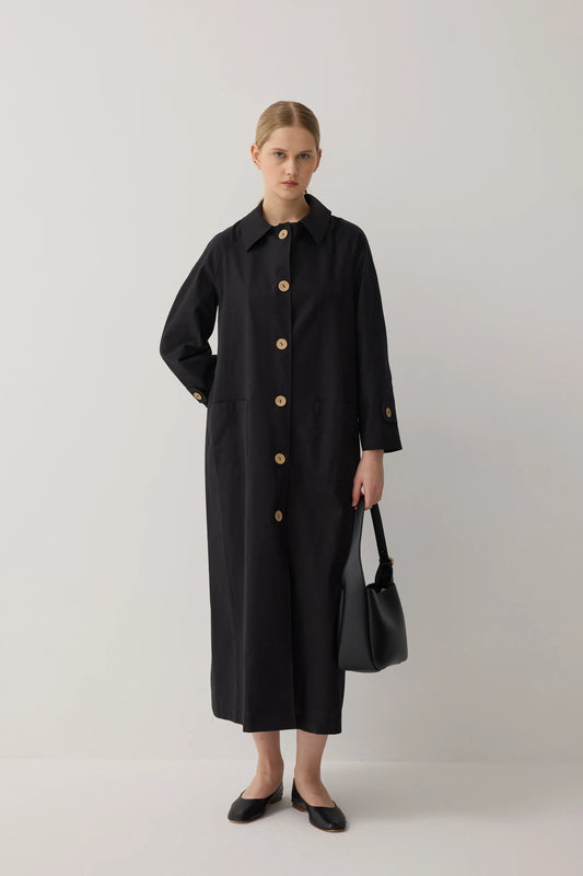TRENCH-COAT EN LIN BIOLOGIQUE - NOIR