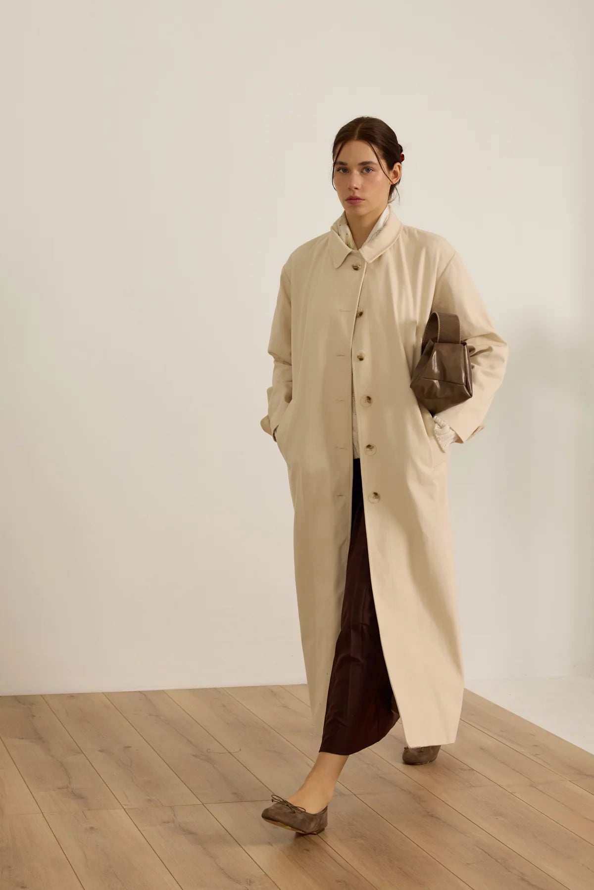 TRENCH-COAT EN GABARDINE DE COTON - VANILLE