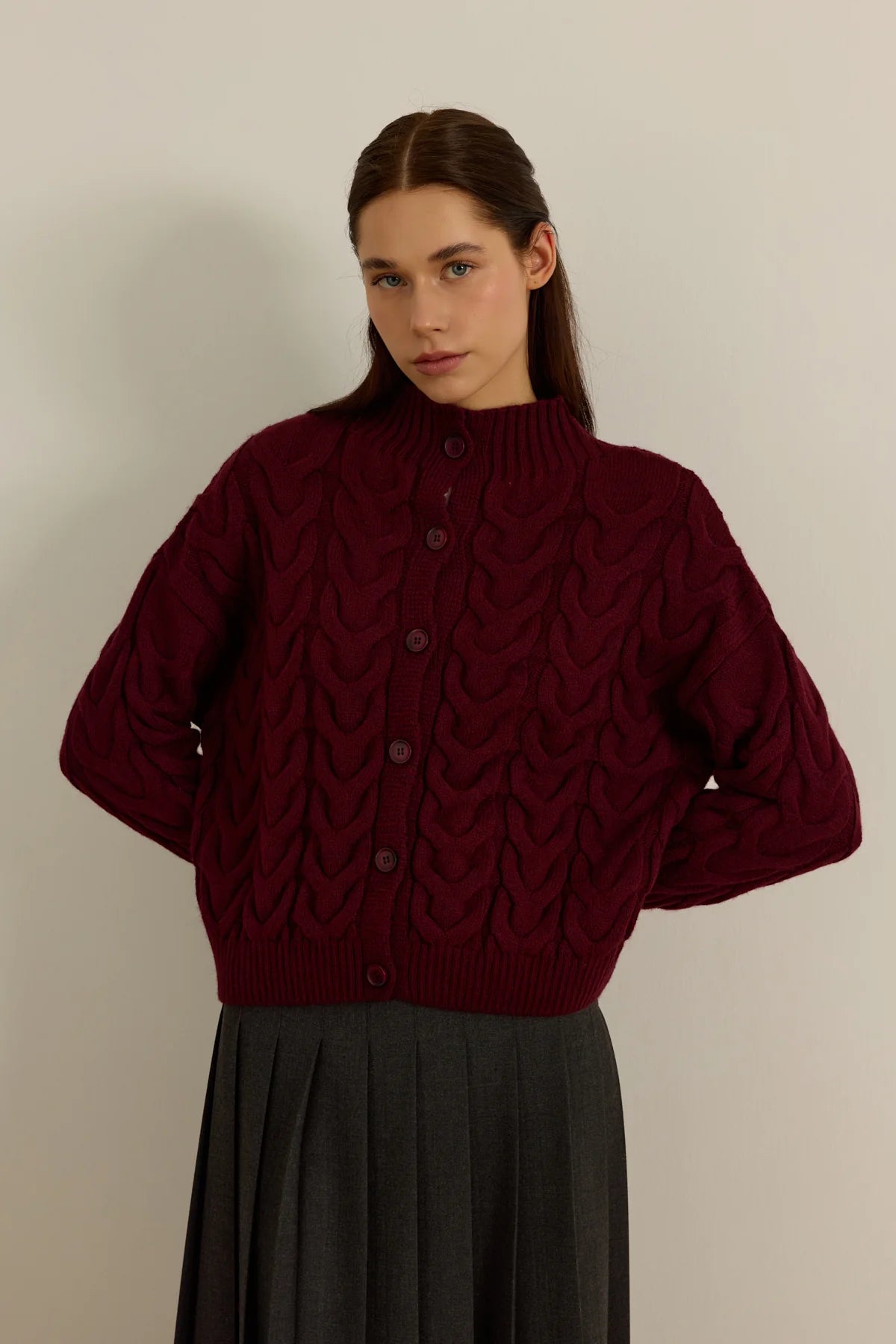 CARDIGAN EN LAINE - BORDEAUX