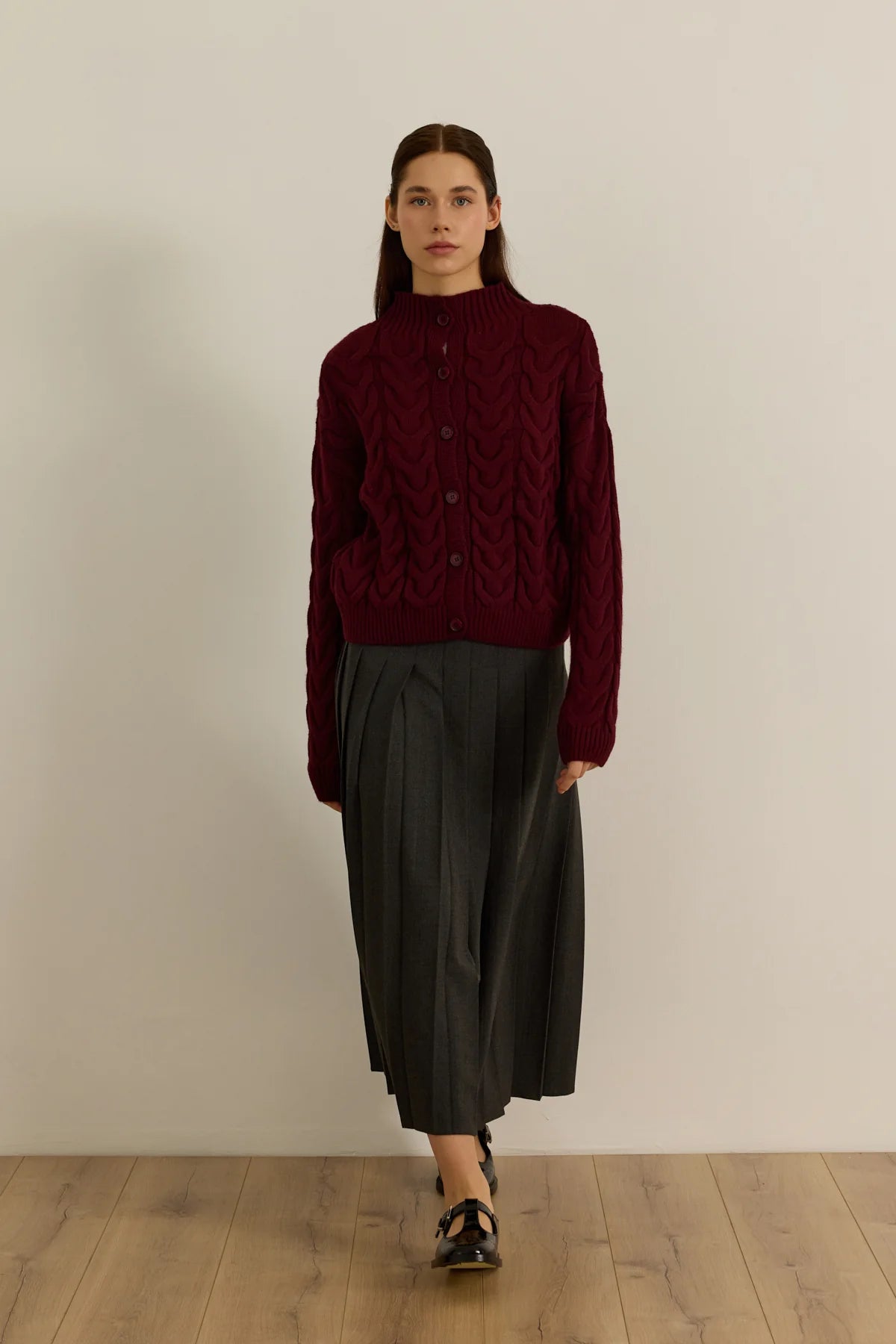 CARDIGAN EN LAINE - BORDEAUX