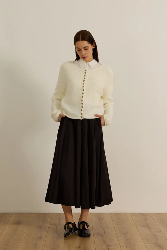 CARDIGAN EN COTON AVEC BOUTONS BOISÉS - BLANC OPALE