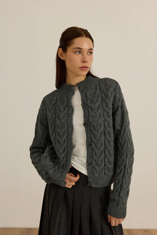 CARDIGAN EN LAINE - GRIS PIERRE