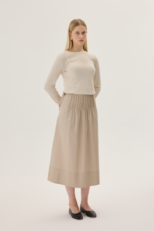 JUPE À PLIS NERVURES - BEIGE BLÉ