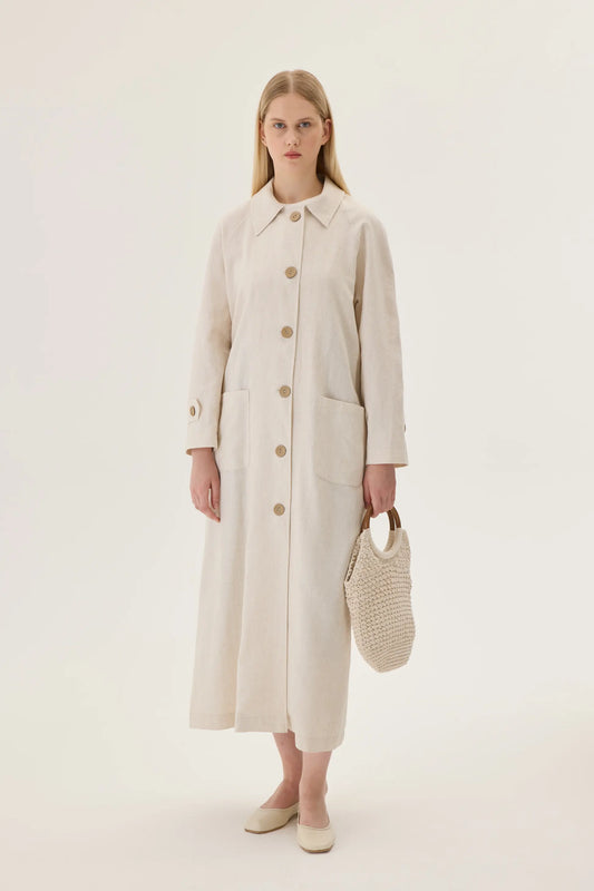TRENCH-COAT EN LIN BIOLOGIQUE - BEIGE IVOIRE