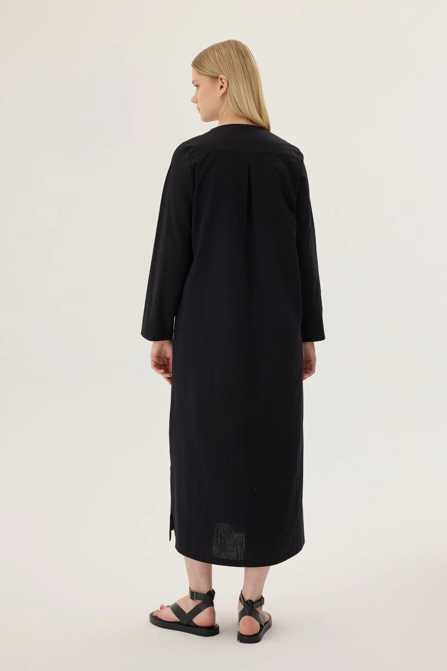 ROBE EN LIN À BOUTONS BOISÉS - NOIRE