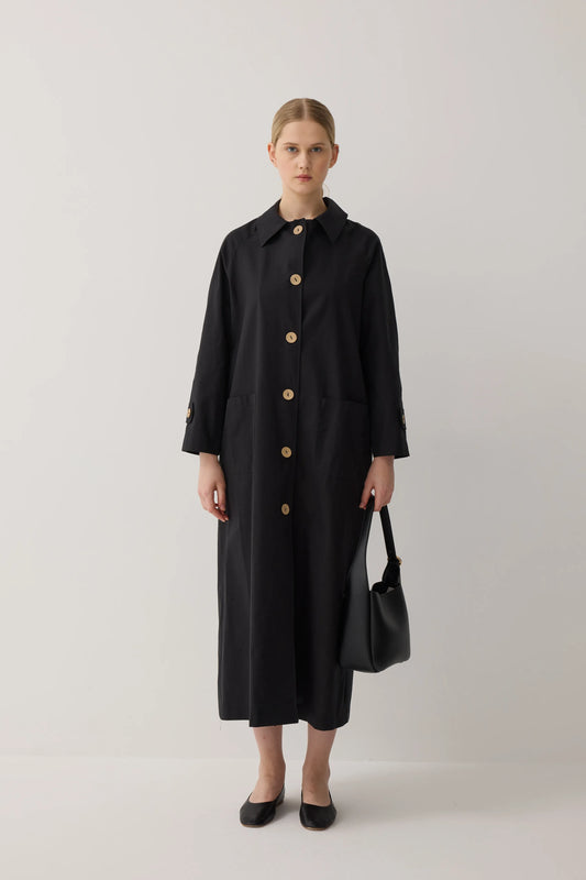 TRENCH-COAT EN LIN BIOLOGIQUE - NOIR