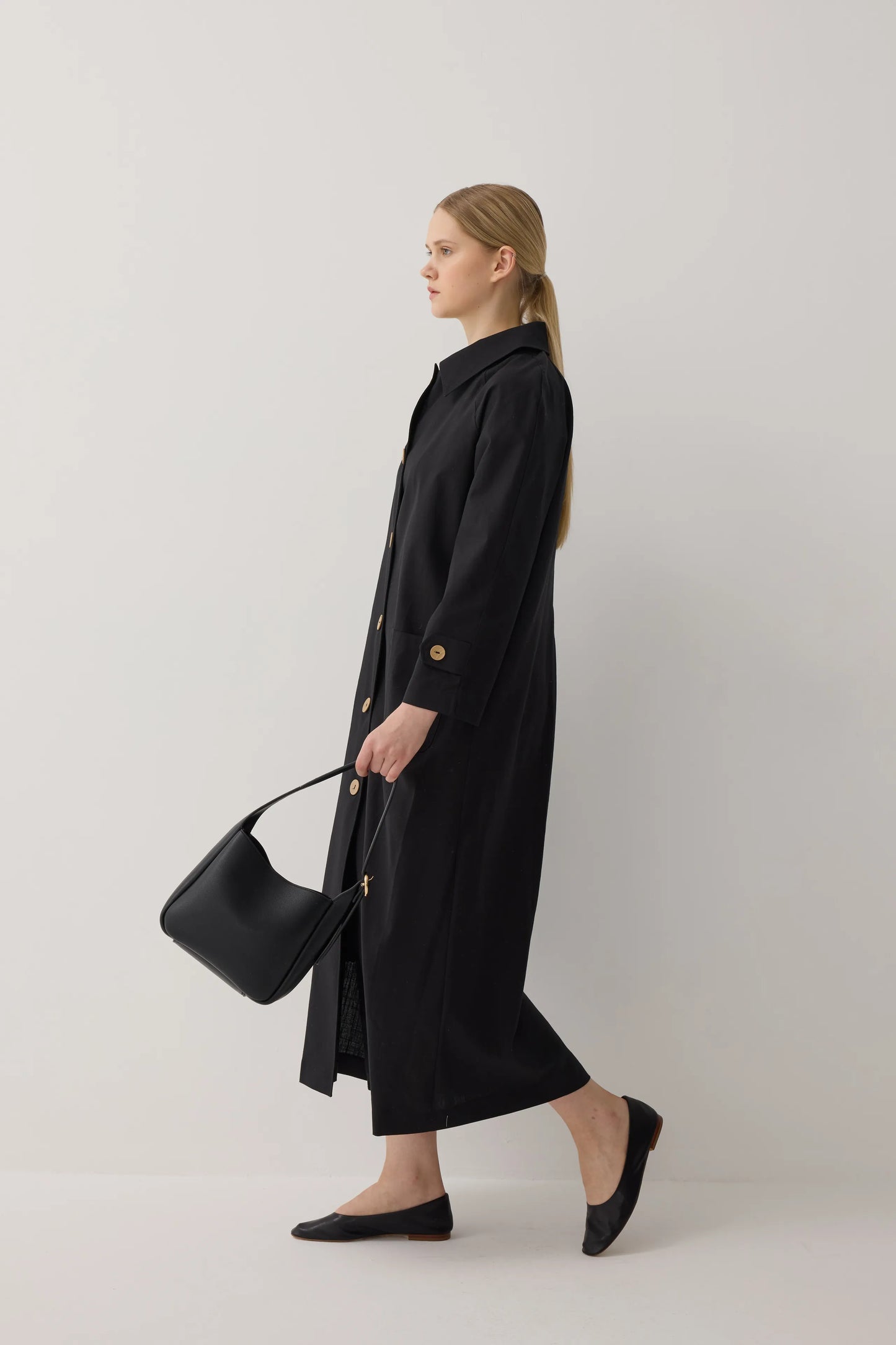 TRENCH-COAT EN LIN BIOLOGIQUE - NOIR