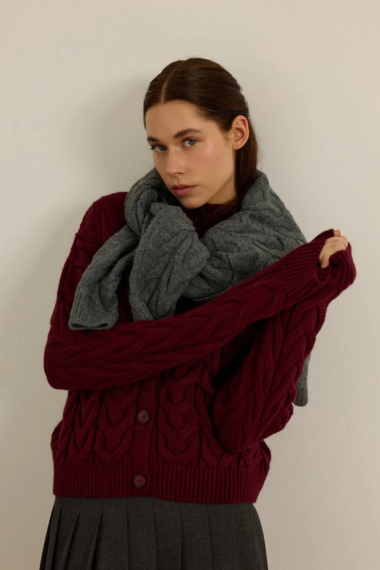 CARDIGAN EN LAINE - BORDEAUX