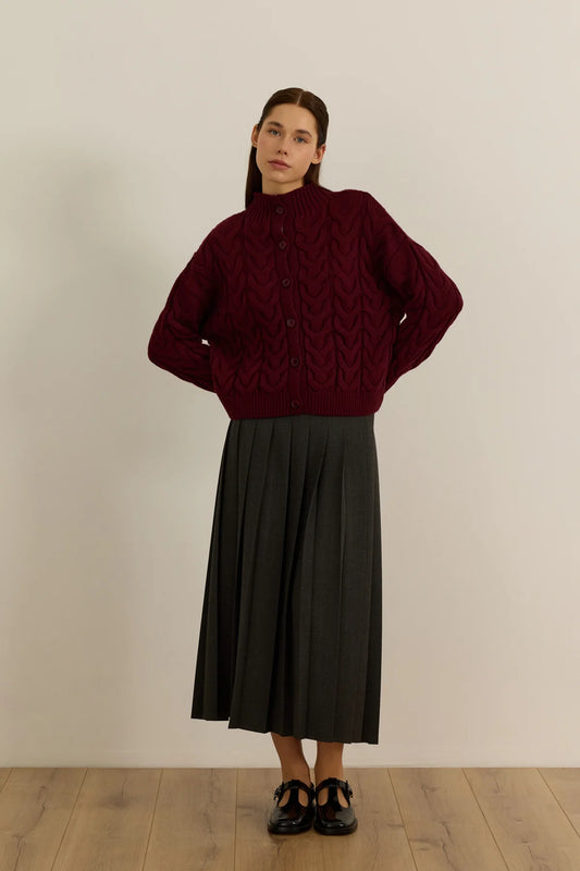 CARDIGAN EN LAINE - BORDEAUX