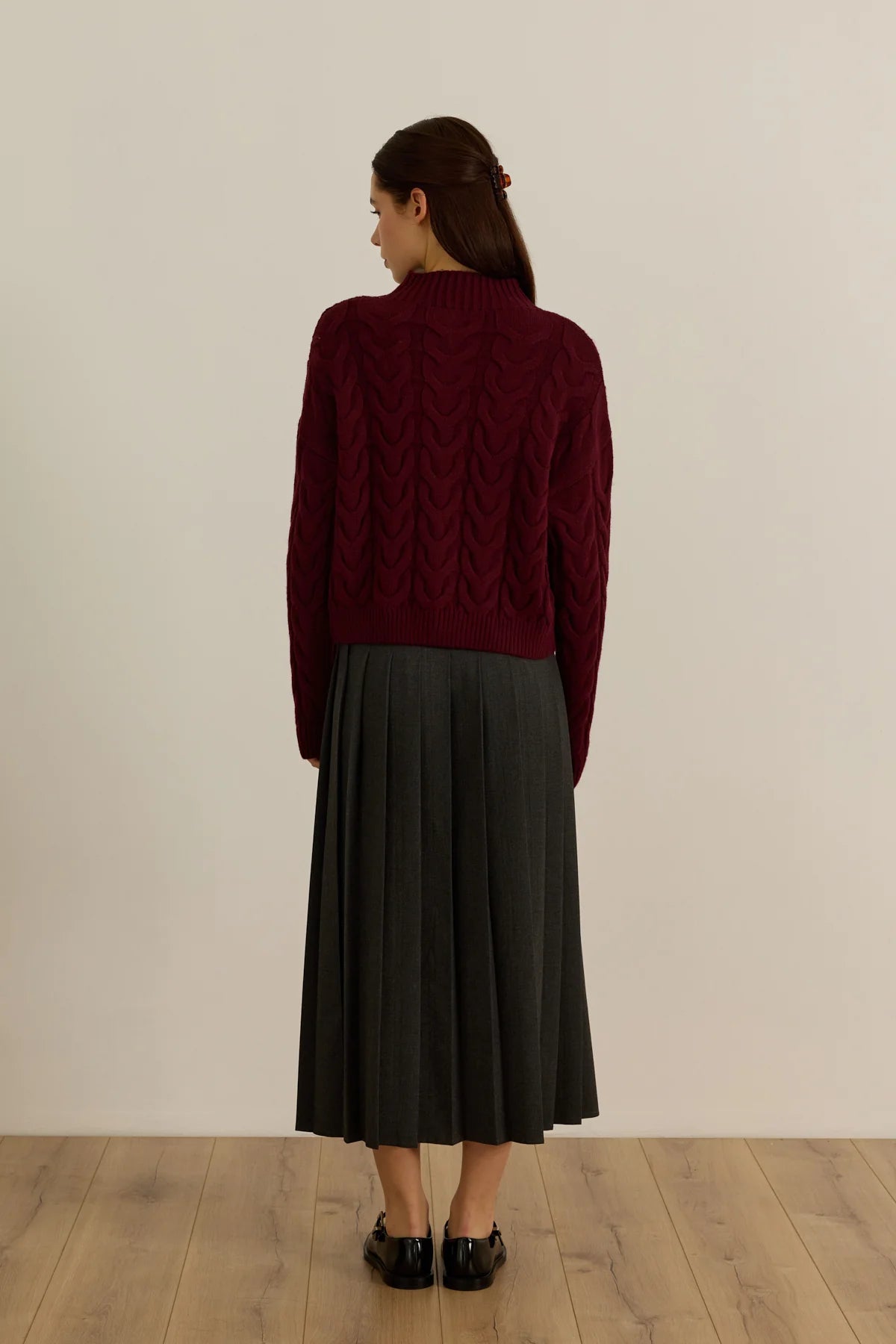 CARDIGAN EN LAINE - BORDEAUX